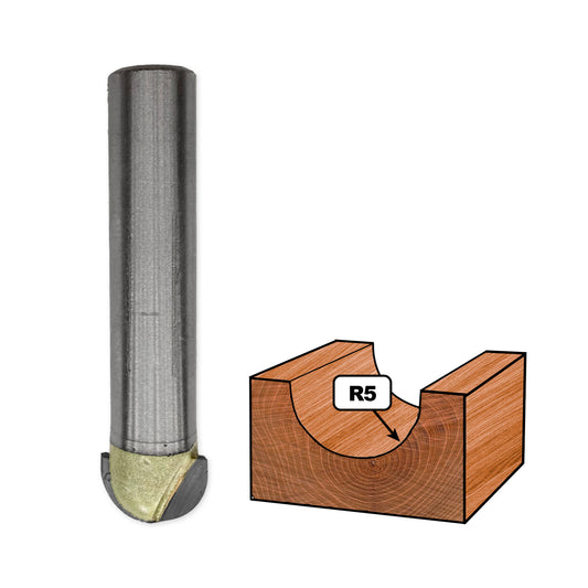 Convex (Half-Round) Shank Router Bit D=10mm, S=8mm, R5, Z2 – T.C.T. (Carbide) – Vatzo