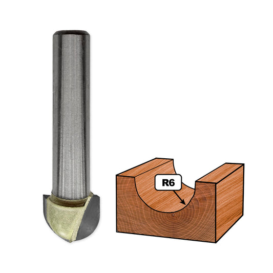 Convex Router Bit (Half Round) D=12mm, S=8mm, R6, Z2 – T.C.T. (Carbide) – Vatzo