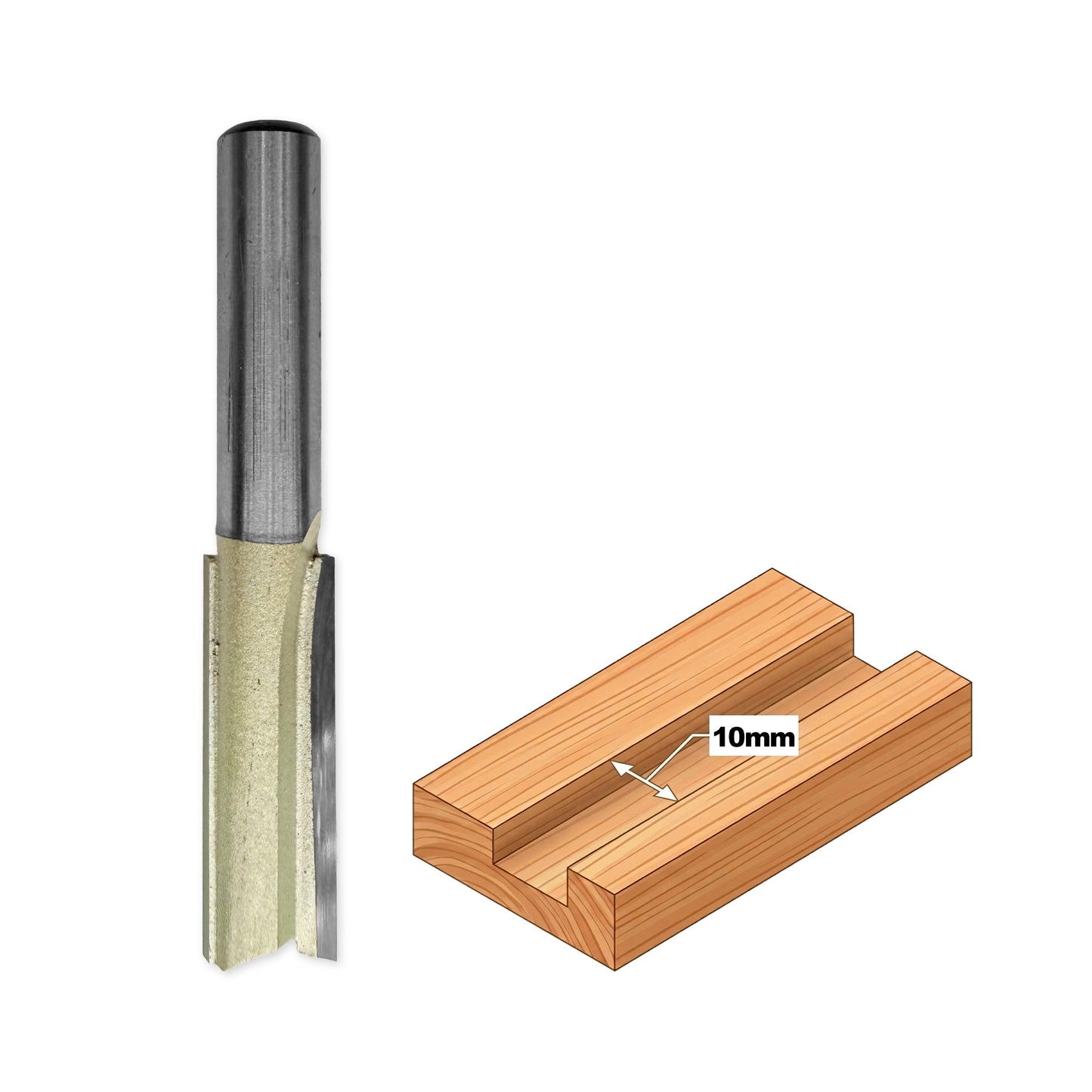 Straight Shank Router Bit for Grooving D=10mm, S=8mm, Lc=30mm, Z2 – T.C.T. (Carbide) – Vatzo