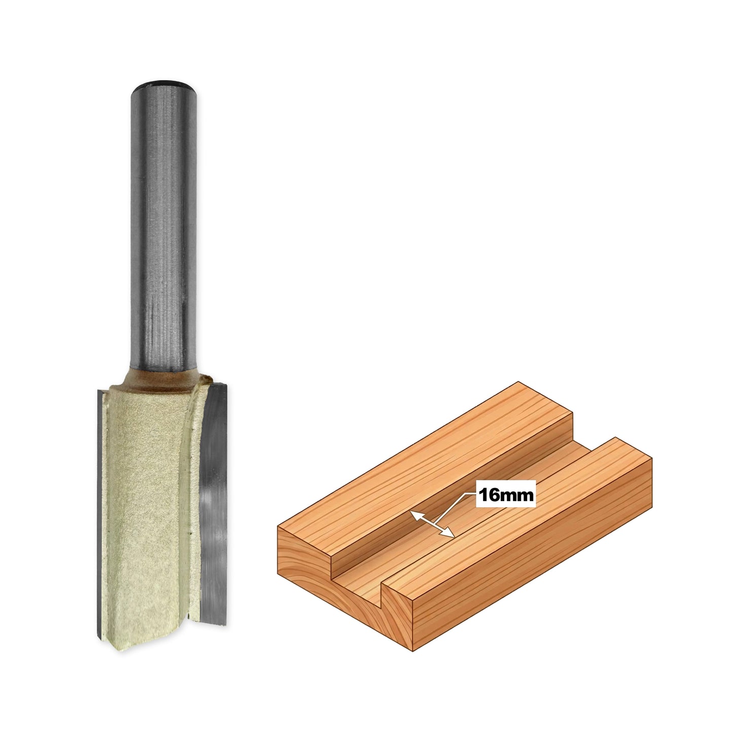 Straight Shank Router Bit D=16mm, S=8mm, Lc=30mm, L=66mm, Z2 – T.C.T. (Carbide) – Vatzo