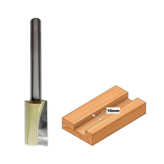 Straight Shank Router Bit for Grooving D=16mm, S=8mm, Lc=30mm, L=90mm, Z2 – T.C.T. (Carbide) – Vatzo