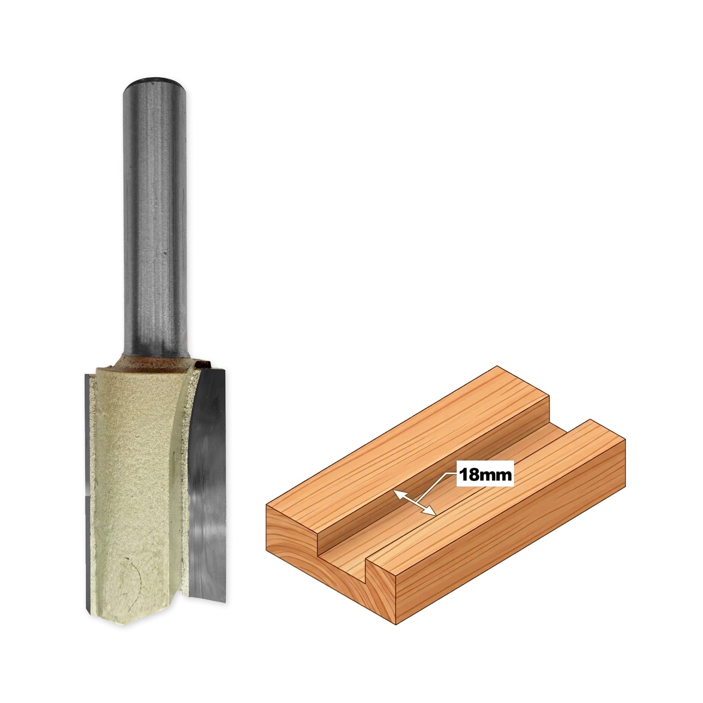 Freză cu Coadă pentru Canal Drept D=18mm, S=8mm, Lc=30mm, L=66mm, Z2 – T.C.T. (Vidia) – Vatzo