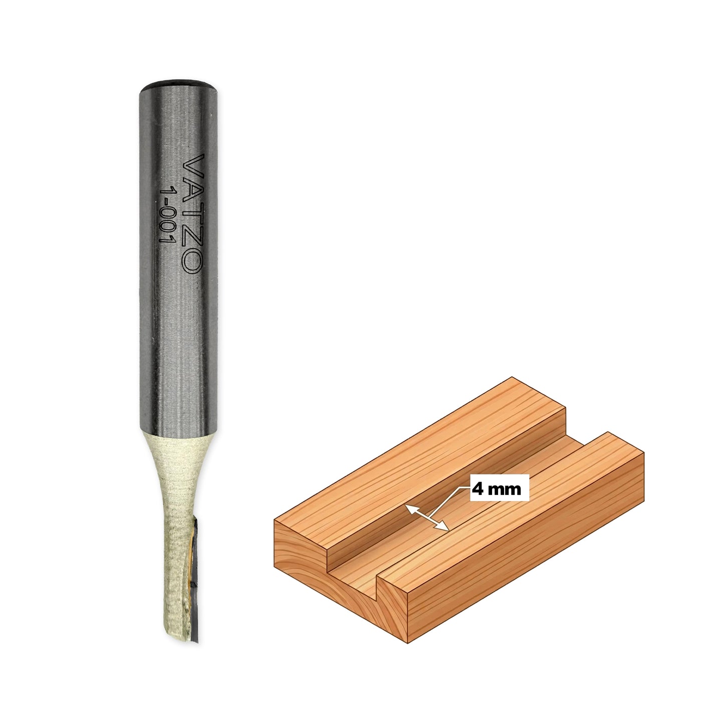 Straight Router Bit for Groove D=4mm, S=8mm, Lc=12mm, Z1 – T.C.T. (Carbide) – Vatzo