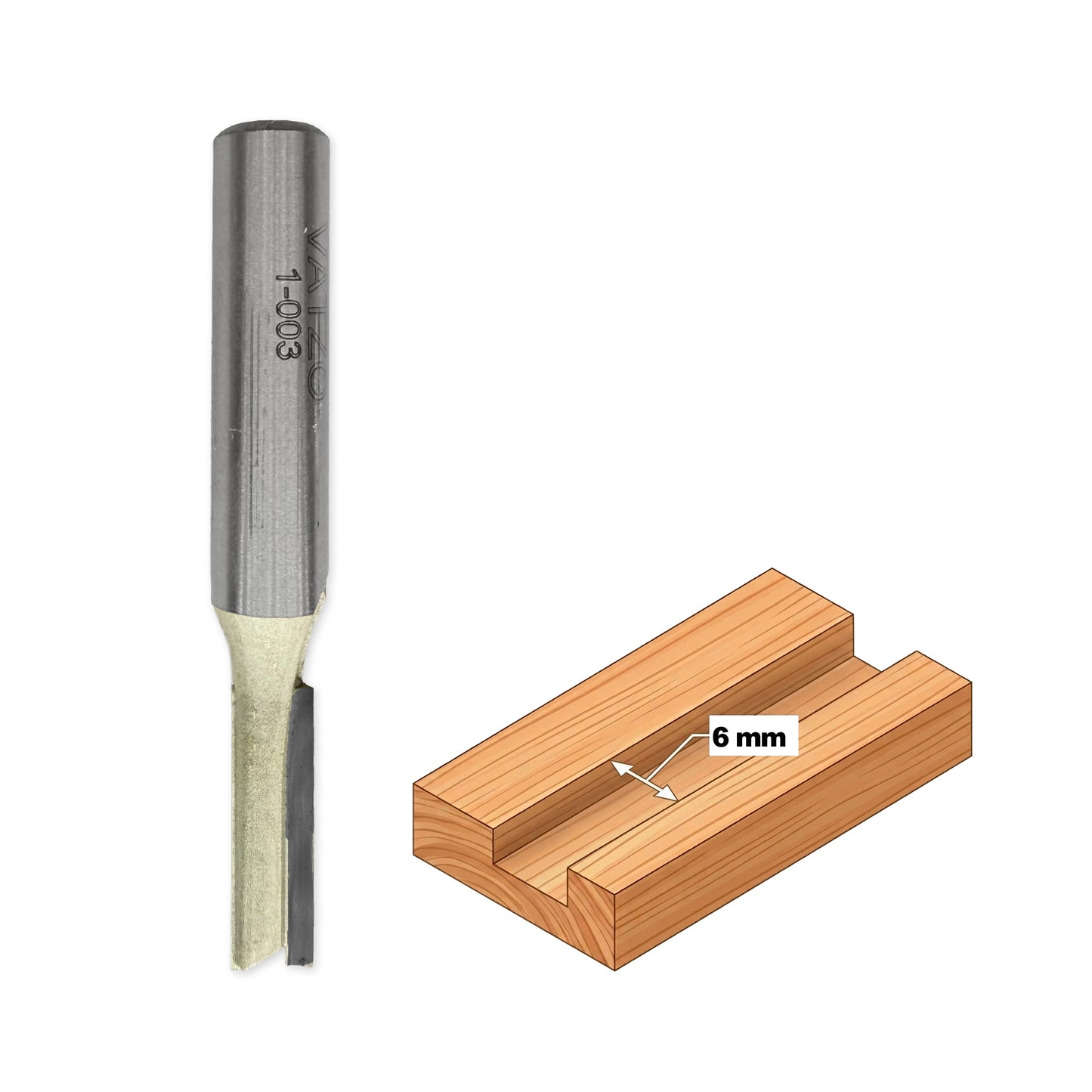 Straight Shank Router Bit for Grooving D=6mm, S=8mm, Lc=18mm, L=56mm, Z2 – T.C.T. (Carbide) – Vatzo