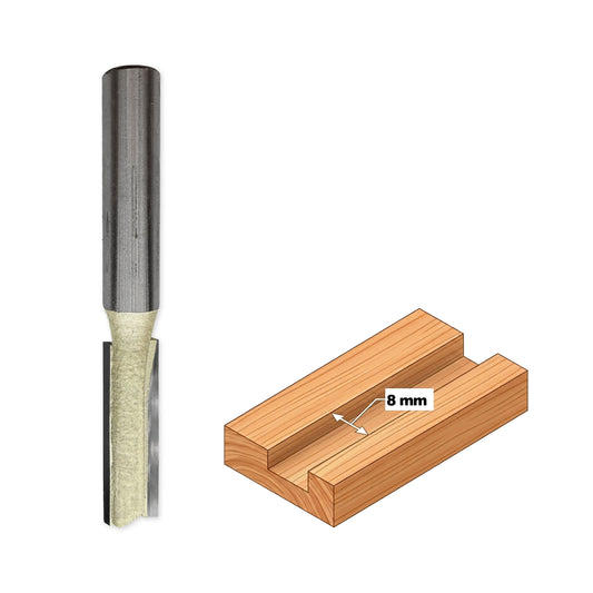 Straight Flute Router Bit D=8mm, S=8mm, Lc=25mm, L=63mm, Z2 – T.C.T. (Carbide) – Vatzo