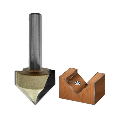 V-Groove Router Bit D=25mm, S=8mm, Lc=20.7mm, Z2 – T.C.T. (Carbide) – Vatzo
