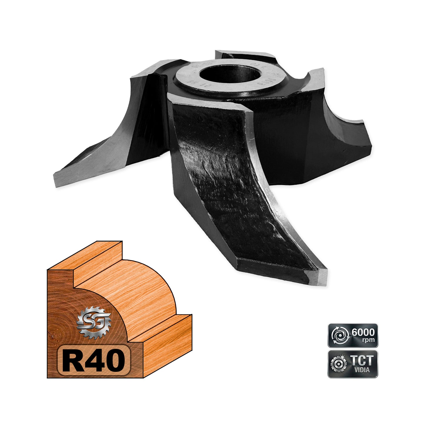 Concave Quarter Round Wood Router Bit R40 mm - T.C.T Carbide