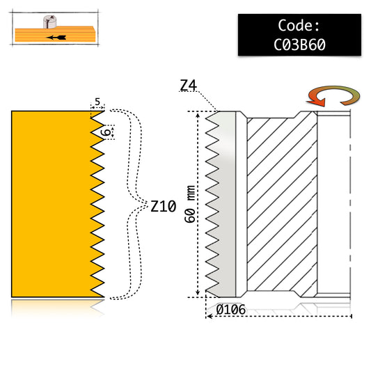 Freză Îmbinare Lemn Lamelar Latitudinal 60 - 156 mm | Cod - C03 | DS Steel