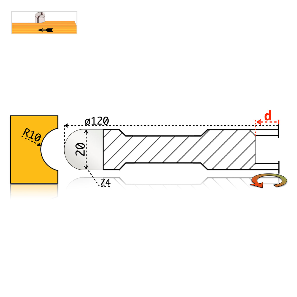 Freză Semicerc Convexă R3 – R60 mm | Canal Concav pe Lemn – HSS Premium / T.C.T. Vidia