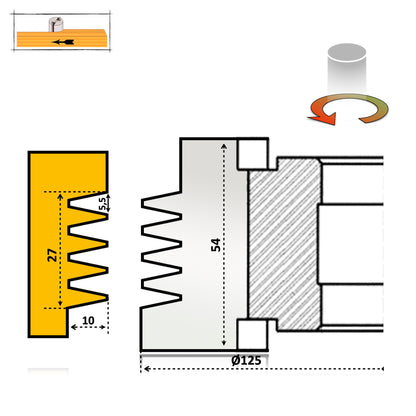 Freza placata cu HSS destinata pentru imbinarea scandura blat dulap sau alt tip de lemn in lung sau lat de 54 mm grosime 