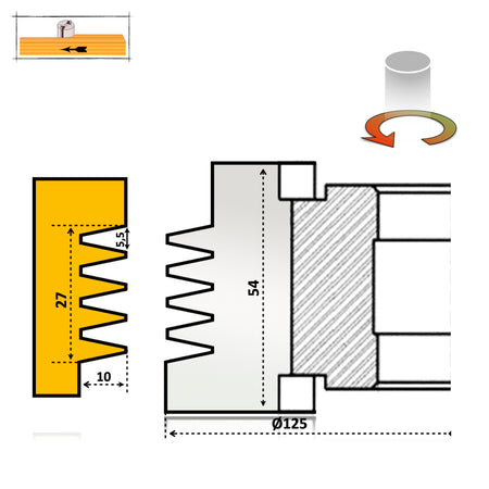 Freza placata cu HSS destinata pentru imbinarea scandura blat dulap sau alt tip de lemn in lung sau lat de 54 mm grosime 