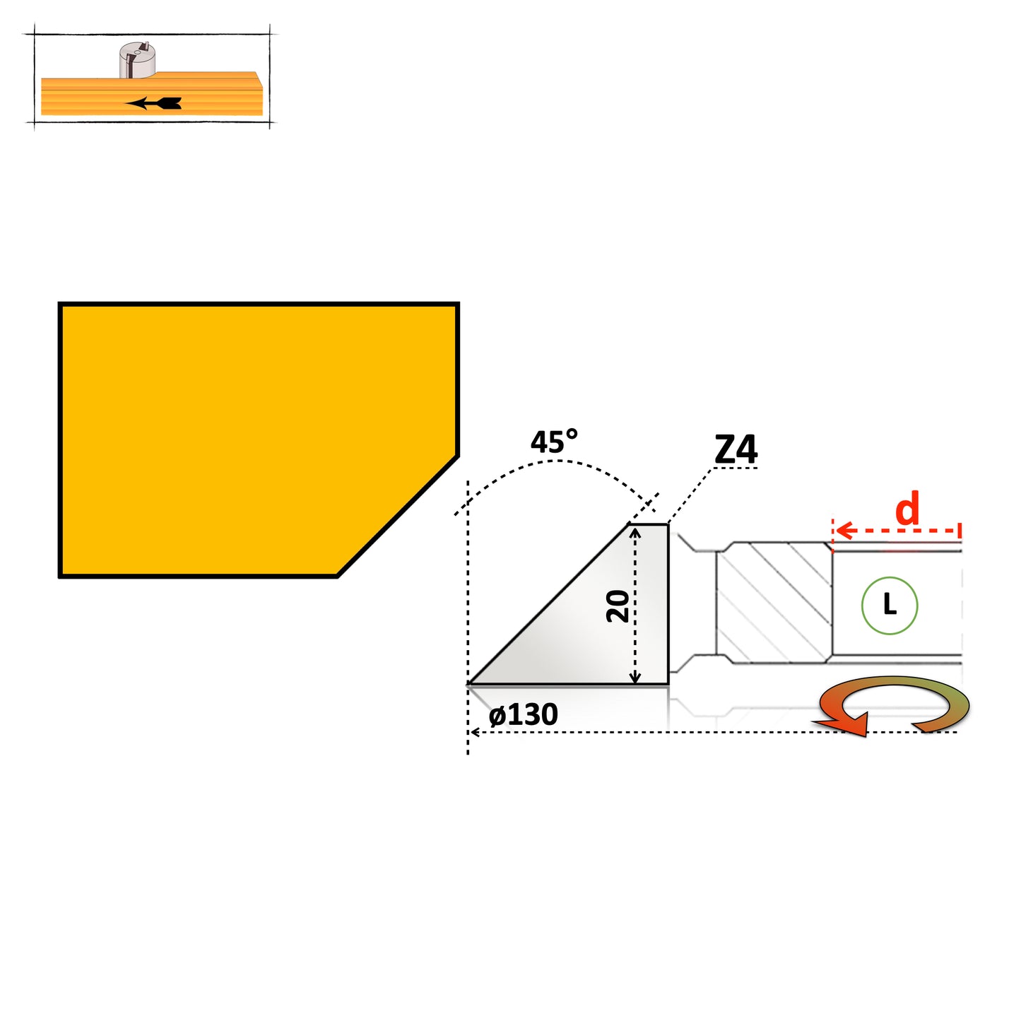 45° Chamfer Router Bit for Wood - 20 mm - HSS or Carbide