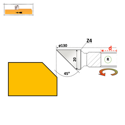 45° Chamfer Router Bit for Wood - 20 mm - HSS or Carbide