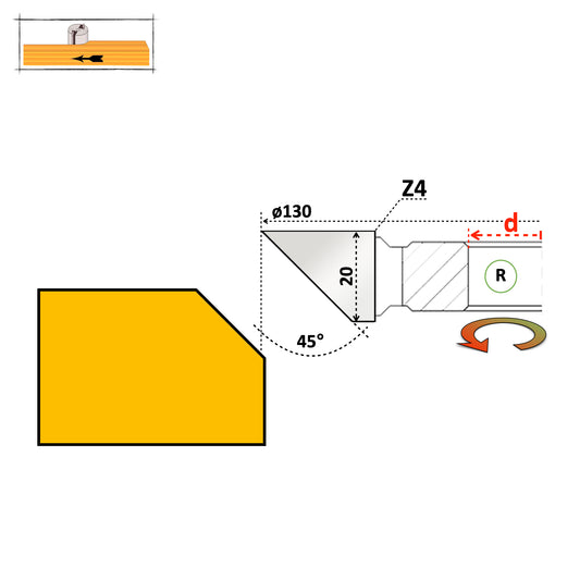 45° Chamfer Router Bit for Wood - 20 mm - HSS or Carbide