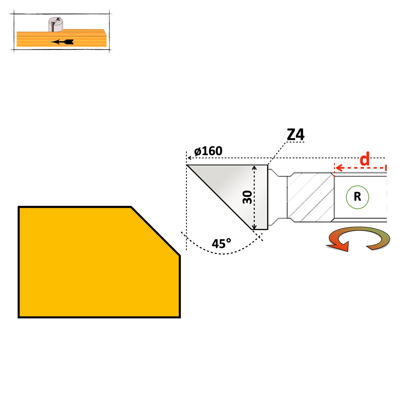 45° Chamfer Router Bit for Wood 30 mm - HSS or Carbide