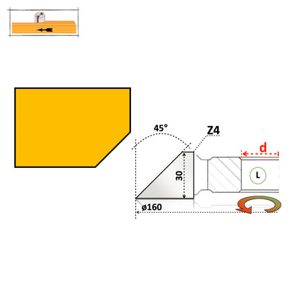45° Chamfer Router Bit for Wood 30 mm - HSS or Carbide