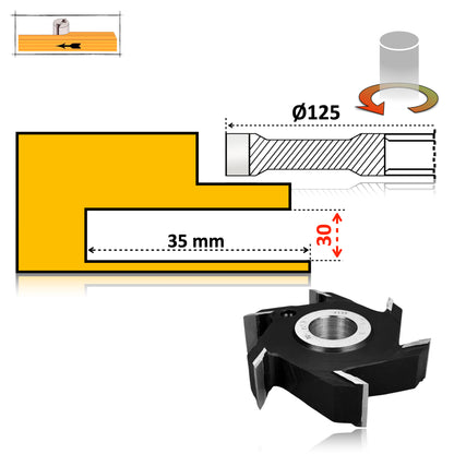Freza nut de 125 x 30 x 30 mm brazat cu widia pentru canel lemn esenta moale sau tare, mdf, pal vcu adancime profil de 36 mm 