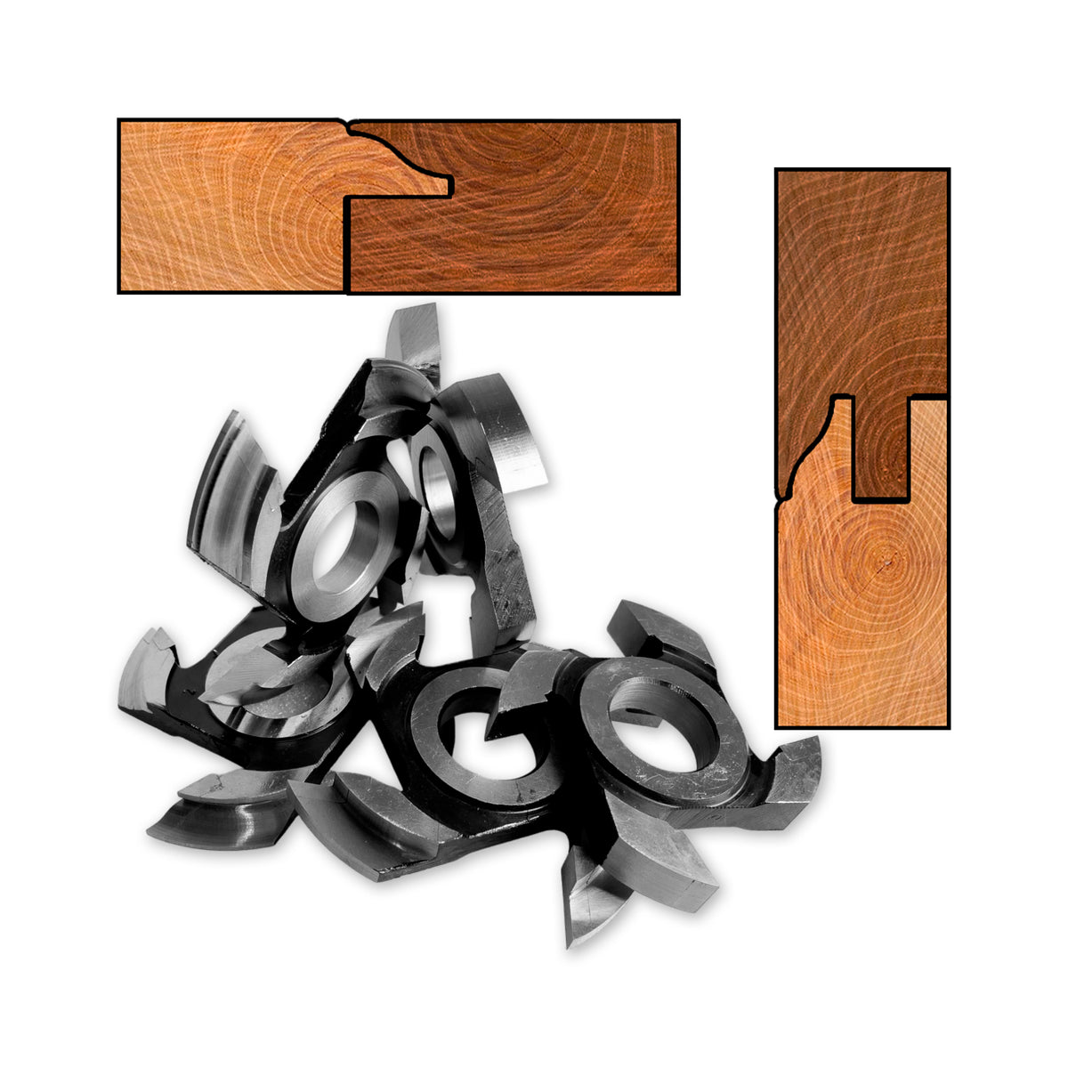 Set de 5 freze profil-contraprofil, HSS, 20 mm, pentru îmbinări perfecte în mobilier. Precizie, durabilitate și finisaj profesional în prelucrarea lemnului.