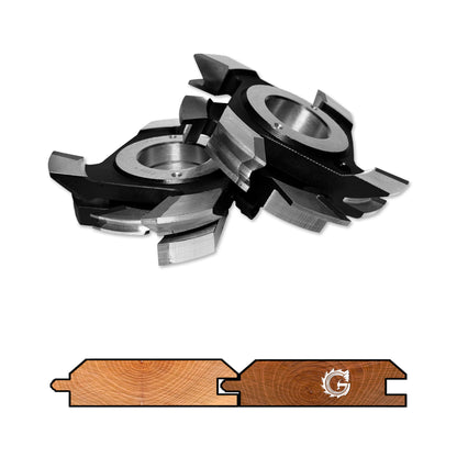 Set Freze cu alezaj ax 40 mm pentru realizare lambriu cu profil tesit sau oblic la 45 grade din lemn brad pin sau tei de grosime de la 14 ... 30 mm 