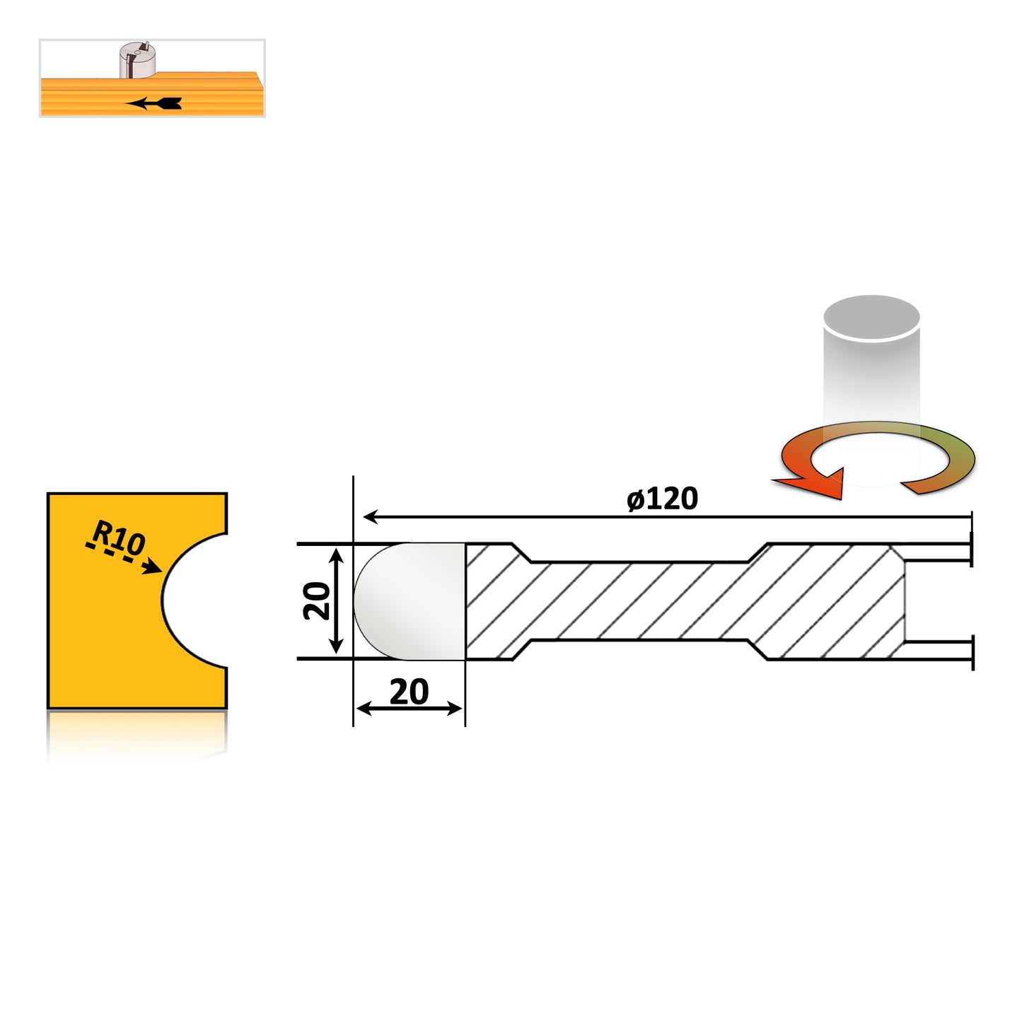 profil sculptat casetat raionat freza lemn convex adanc contur curb raza R10 20 mm holcher