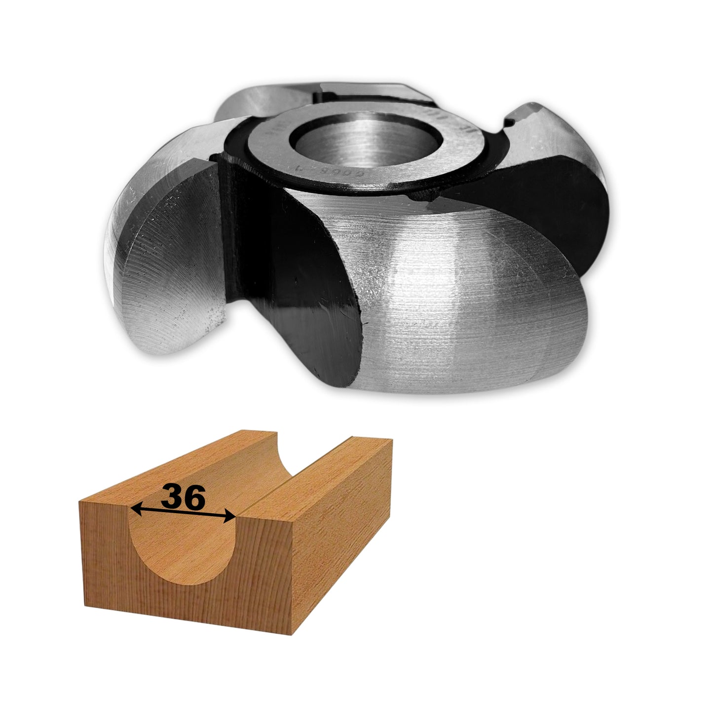 Freza Semi cerc Convexa de raionat canal in lemn cu raza de 18 mm si grosime de 36 mm pentru elemente decorative sculptate