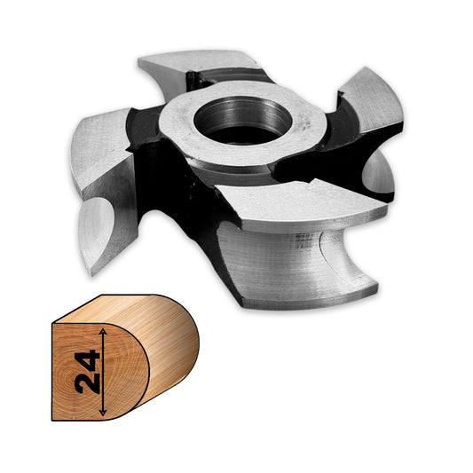 Freza R12 concavă – 24 mm, 4 dinți HSS M2, ideală pentru rotunjirea canturilor groase sau pentru realizarea cozilor de sapă, lopată, unelte.