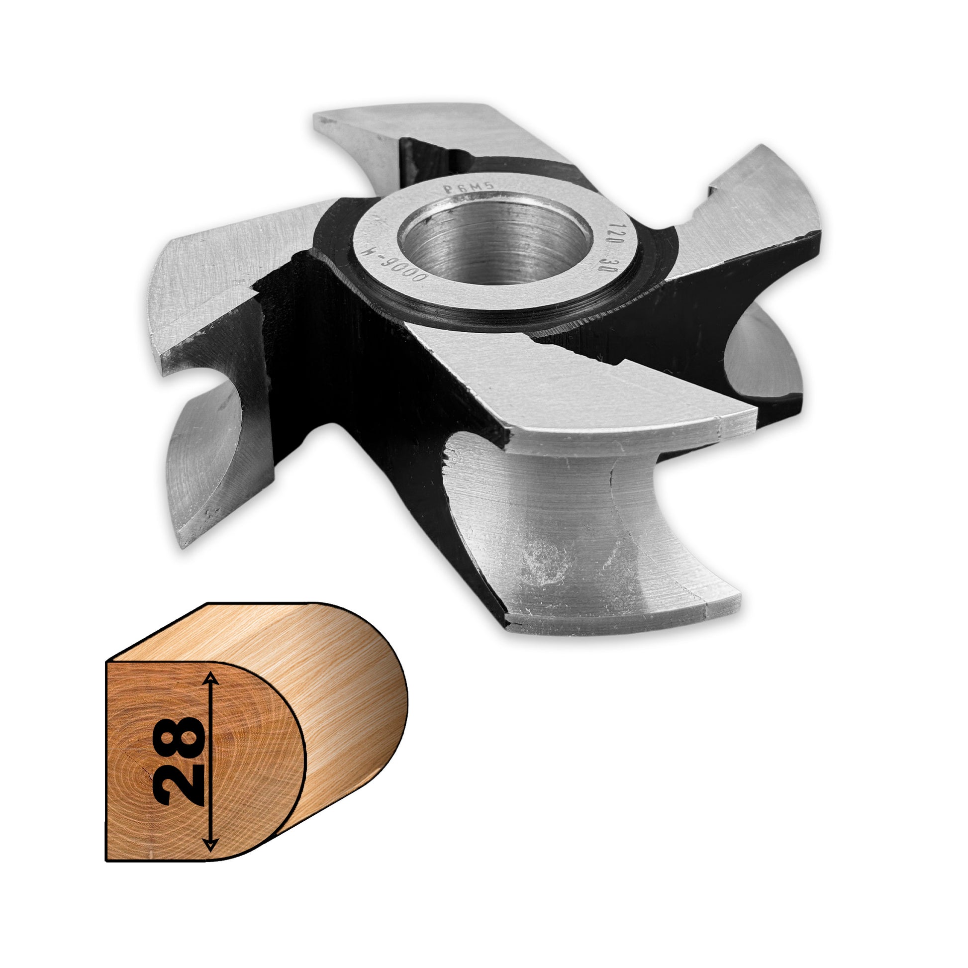 Freza Concava Jumatate de cerc pentru rotunjire cant la scandura cu raza de 14 la grosime de 28 sau 36 mm pentru coada, pentru ciubar