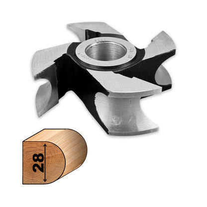 Freza Concava Jumatate de cerc pentru rotunjire cant la scandura cu raza de 14 la grosime de 28 sau 36 mm pentru coada, pentru ciubar