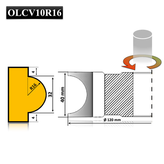Freză robustă profil R16 pentru prelucrarea lemnului gros – perfectă pentru mobilier masiv și cozi ergonomice de unelte.
