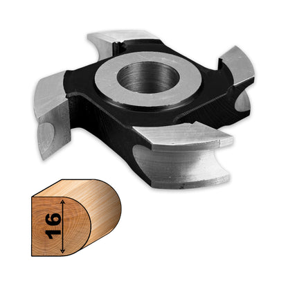 Freză concavă cu alezaj pentru rotunjirea canturilor din lemn, raza R8 de 16 mm, dinți HSS M2 brazat