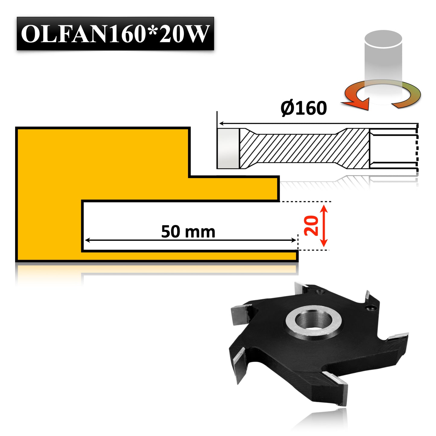 Freză pentru nuturi și caneluri, 160 x 20 mm, cu plăcuțe Vidia – tăieri curate și durabile în lemn masiv.