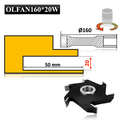 Freză pentru nuturi și caneluri, 160 x 20 mm, cu plăcuțe Vidia – tăieri curate și durabile în lemn masiv.