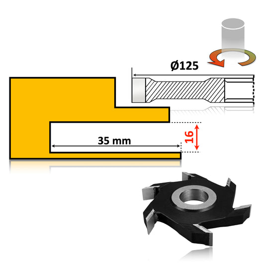 Freză nut clasică Vidia, 125 x 16 mm – ideală pentru realizarea de ulucuri și falturi precise în lemn.