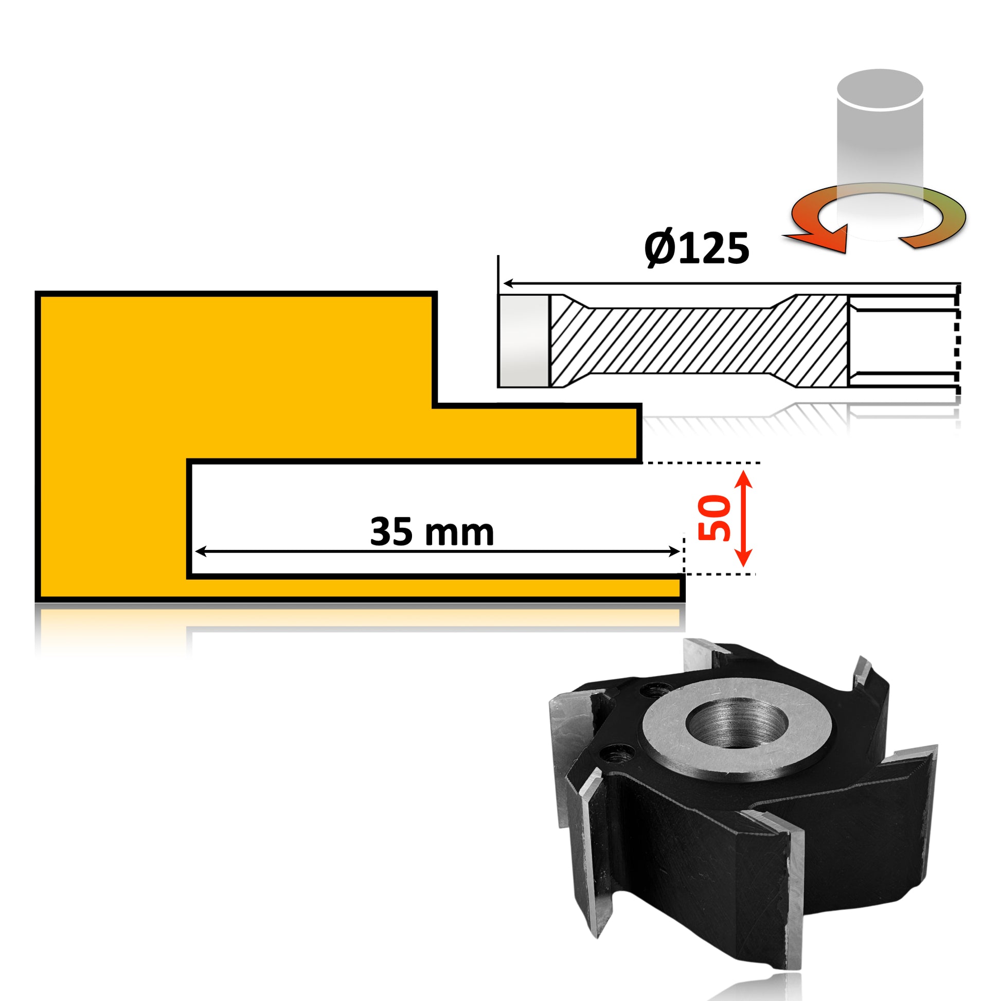Freza Nut 125  x 50 Vidia pentru realizarea falt nut sau uluc in lemn sau si rindeluire 