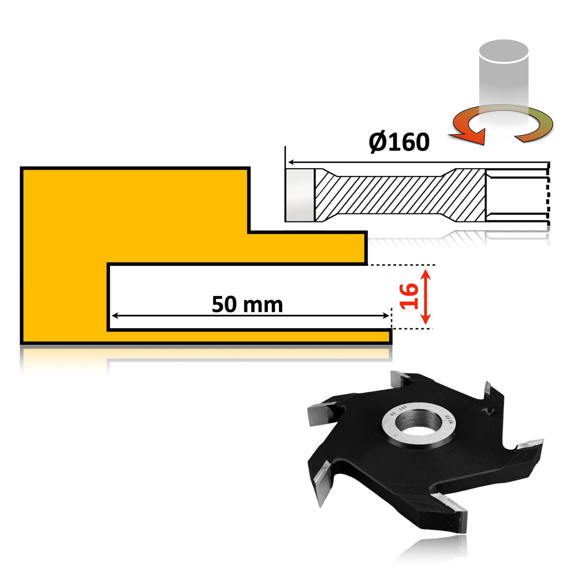 Freză pentru nuturi și caneluri, 160 x 16 mm, cu plăcuțe Vidia – tăieri curate și durabile în lemn masiv.