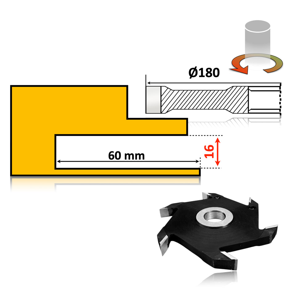 Freză circulară Vidia, 180 mm diametru, 16 mm lățime – frezare profesională pentru falturi și canale.