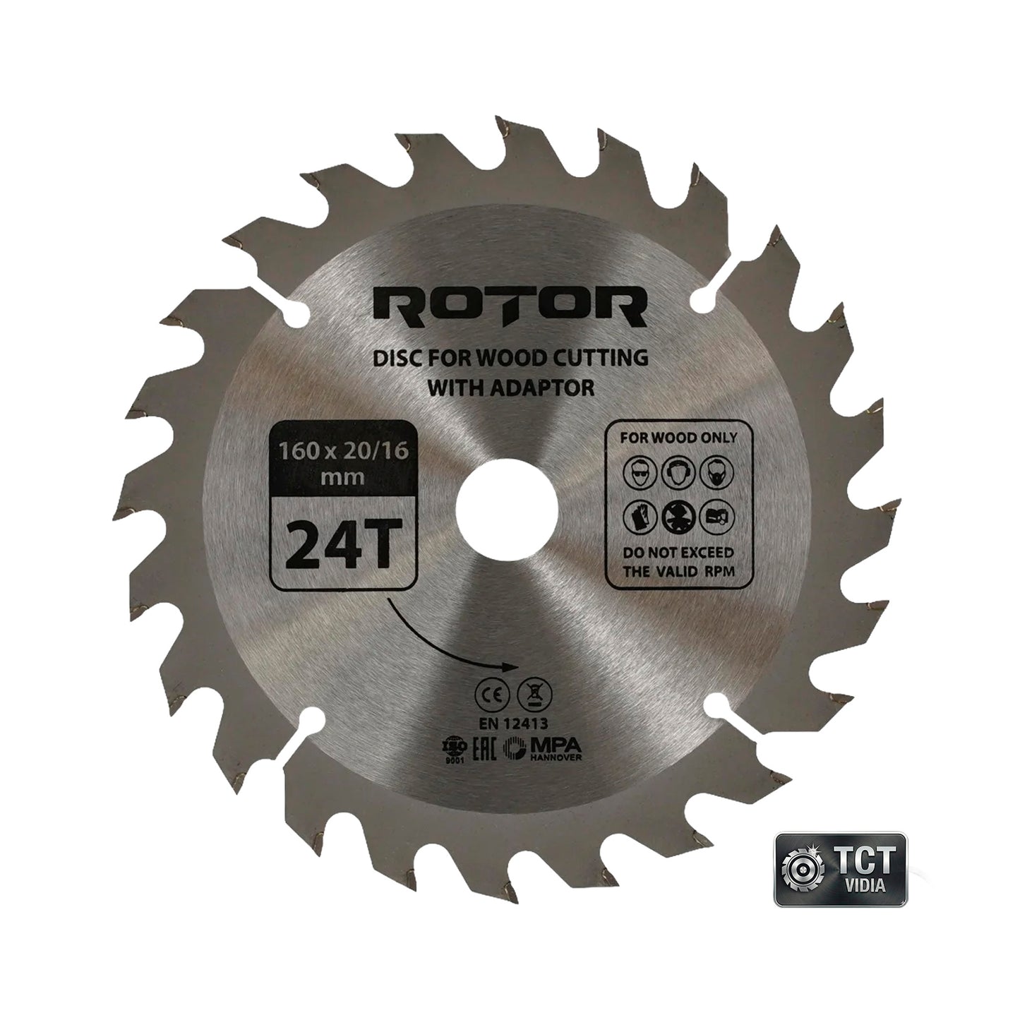 Disc de Tăiat Lemnul 160×20/16 mm, 24 Dinți (24T) cu Inel de Reducție – ROTOR