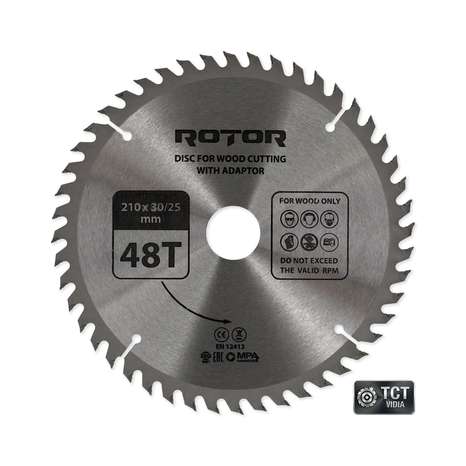 ROTOR Wood Cutting Saw Blades 210×30/25 mm – 24T / 48T / 60T Variants