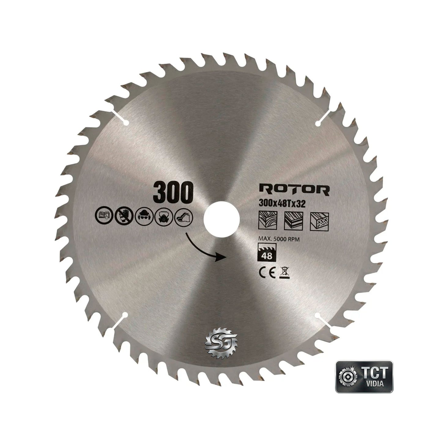 Disc de Tăiat Lemnul 300×32/30 mm, 48 Dinți cu Inel de Reducție – ROTOR