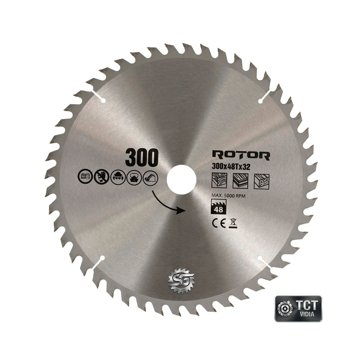 Disc de tăiat lemnul ROTOR 300 mm 48 dinți T.C.T.