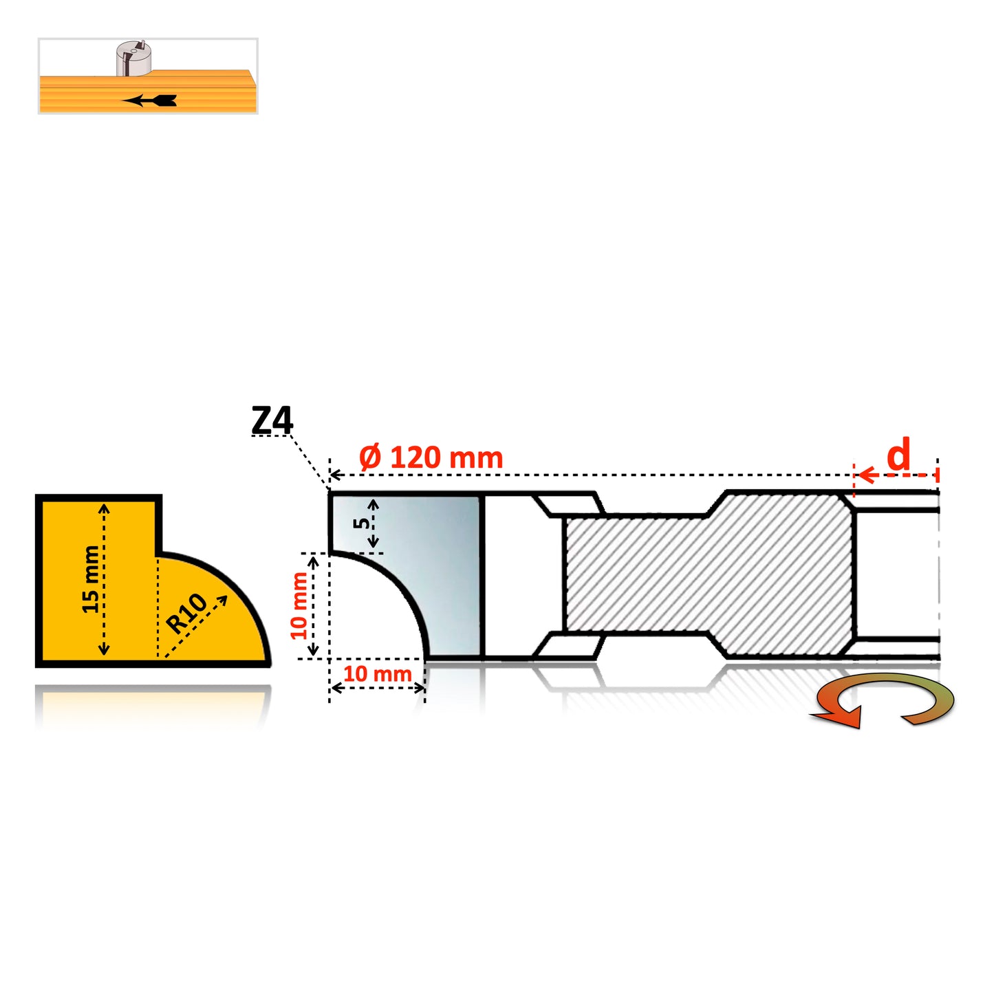Concave Round Over Router Bit R40 mm - HSS Premium