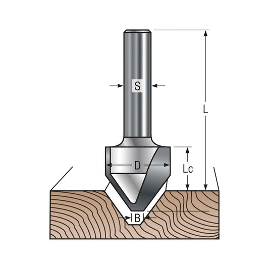 "V" Angle Milling Cutter with Flat Tip D=14mm, S=8mm, Lc=10mm, Z2 – T.C.T. (Carbide) – Vatzo