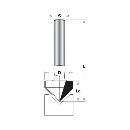V-Groove Router Bit D=12mm, S=8mm, Lc=12mm, Z2 – T.C.T. (Carbide) – Vatzo
