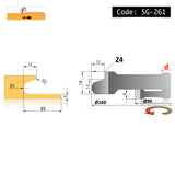 Technical drawing, integrated pull handle shaper cutter – model 261