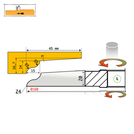 Technical drawing, P12 panel cutter D160 – below-workpiece position (L)