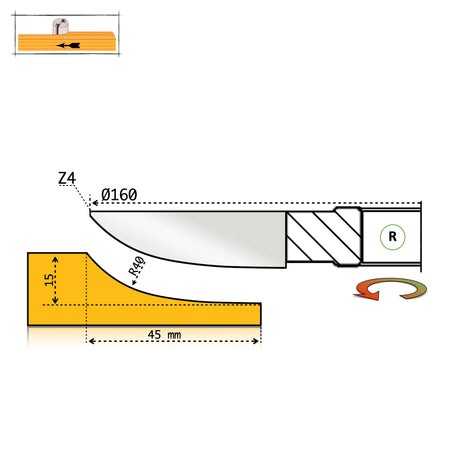 Technical drawing, P8 panel cutter D160 – above the workpiece (R)