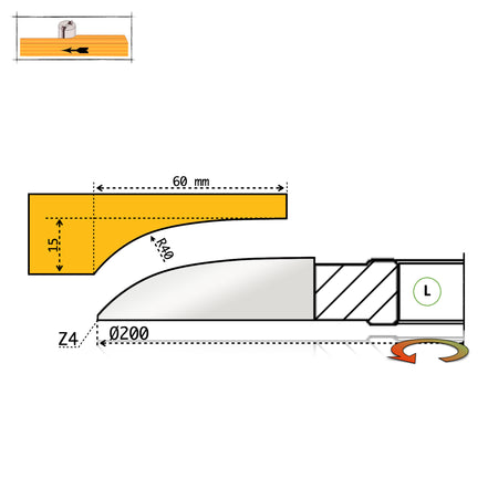 Technical drawing, P8 panel cutter D200 – below the workpiece (L)