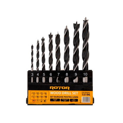Set Burghie Elicoidale pentru Lemn – 8 Bucăți (3–10 mm) | ROTOR RBW8