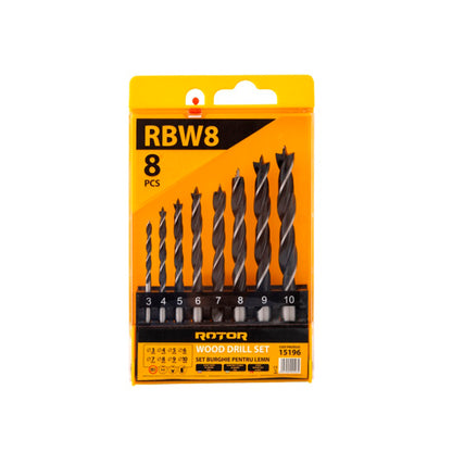 Set Burghie Elicoidale pentru Lemn – 8 Bucăți (3–10 mm) | ROTOR RBW8