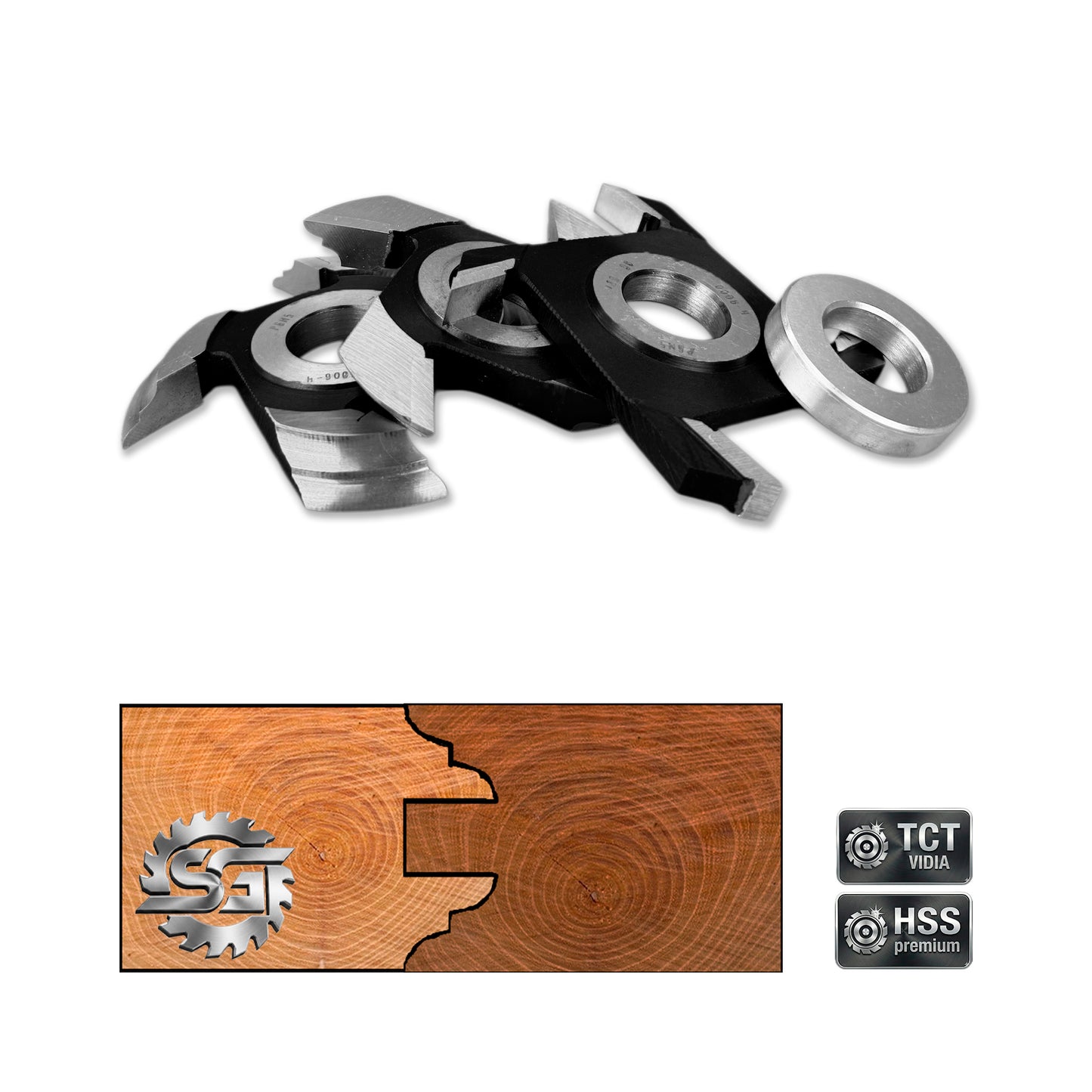 Set freze profil-contraprofil 40mm HSS M2 pentru uși din lemn masiv – 3 freze și inel distanțier